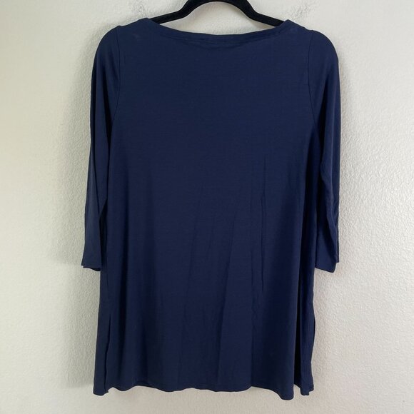 Eileen Fisher Womens XS Navy 3/4 Sleeve Tunic Top Viscose Blend Stretch Shirt - Picture 7 of 7